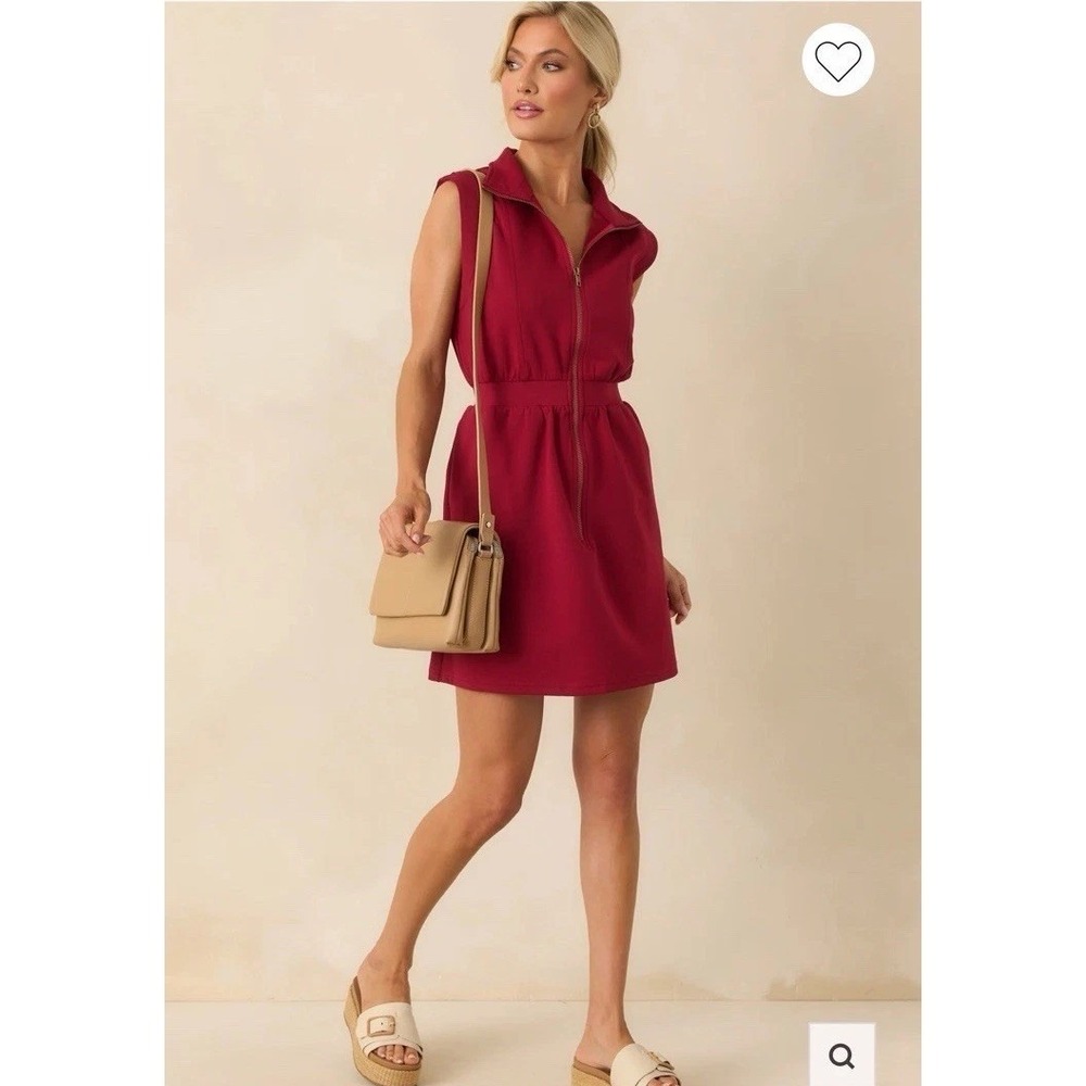 Sleeveless Zip Front Mini Dress Sz Large‎ UA Gameday Crimson Quiet Luxury Preppy